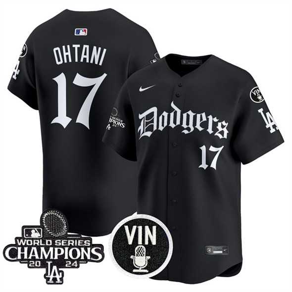 Mens Los Angeles Dodgers #17 Shohei Ohtani Black Mexico 2025 LA Gothic Style With Vin And 2024 World Series Champions Patch Vapor Premier Limited Stitched Jersey Dzhi